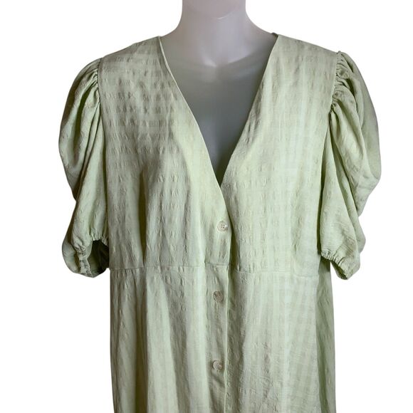 Nasty Gal Plus Size 16 Midi Dress V-neck Button Down Puff Sleeve Sage Green NWT - Picture 5 of 15